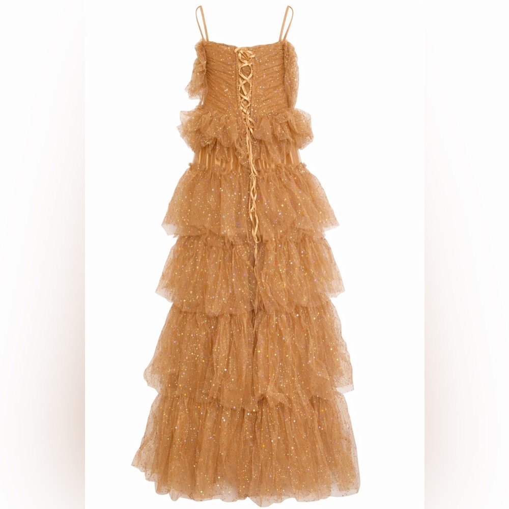 FAERIESTY Beige Strapless Tiered Ruffle Corset Gown NWOT S Fairycore Gala